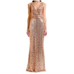 Badgley Mischka Rose Gold Sequin Formal Dress Size 0